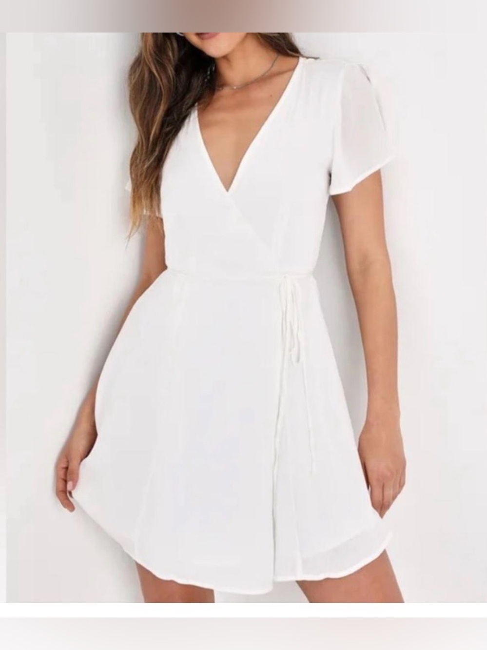 NEW Lulu's cream V-Neck Wrap Mini Dress SIZE XL